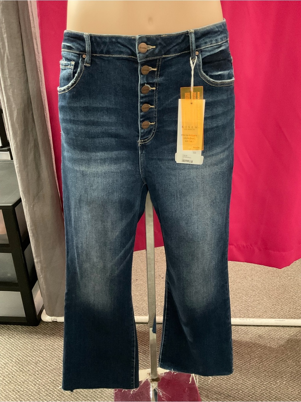 Risen Plus Size High-Rise Wide-Leg Button-Fly Jeans - Dark Blue